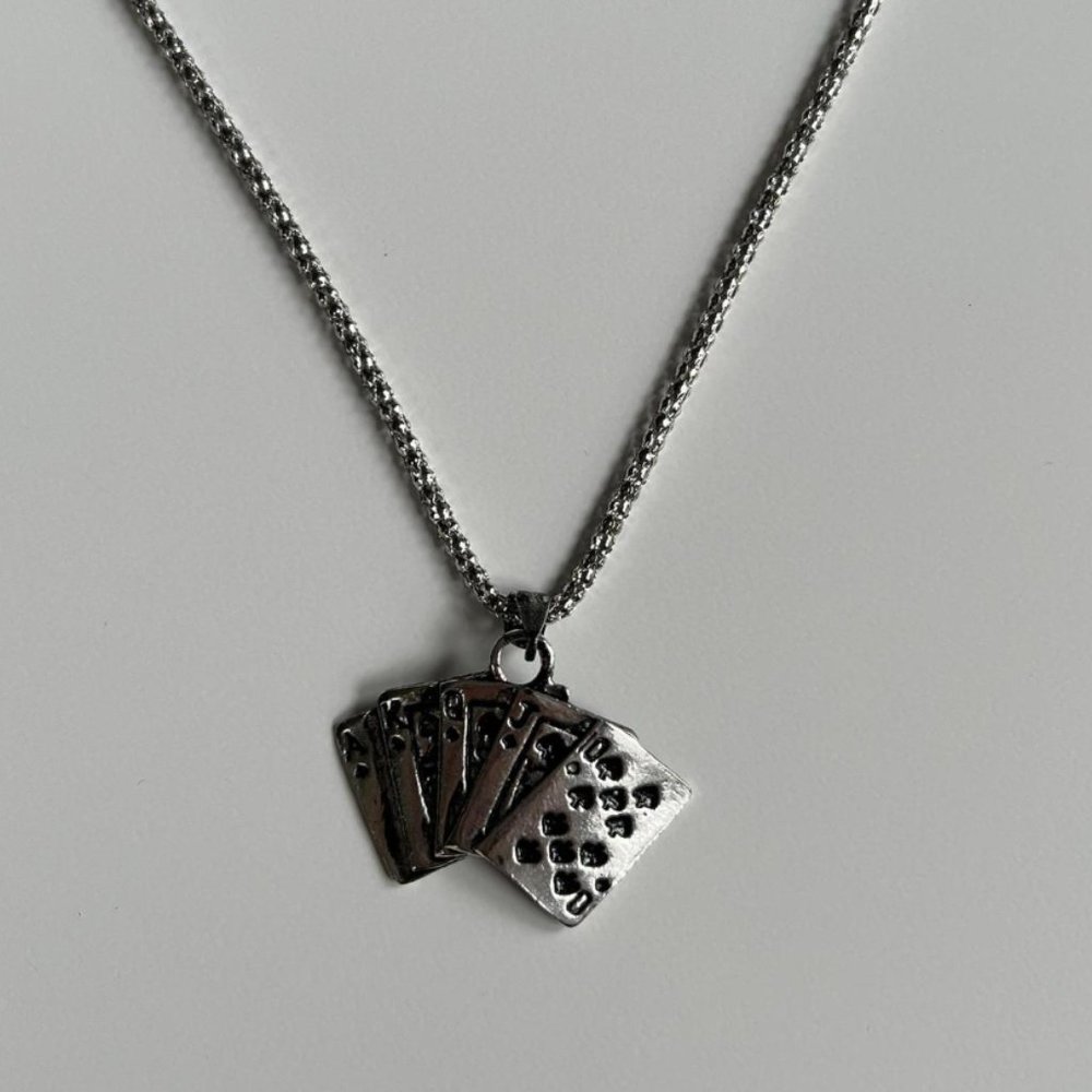 Y2K 2000s vintage style card stack grunge goth silver necklace - Picture 3 of 7